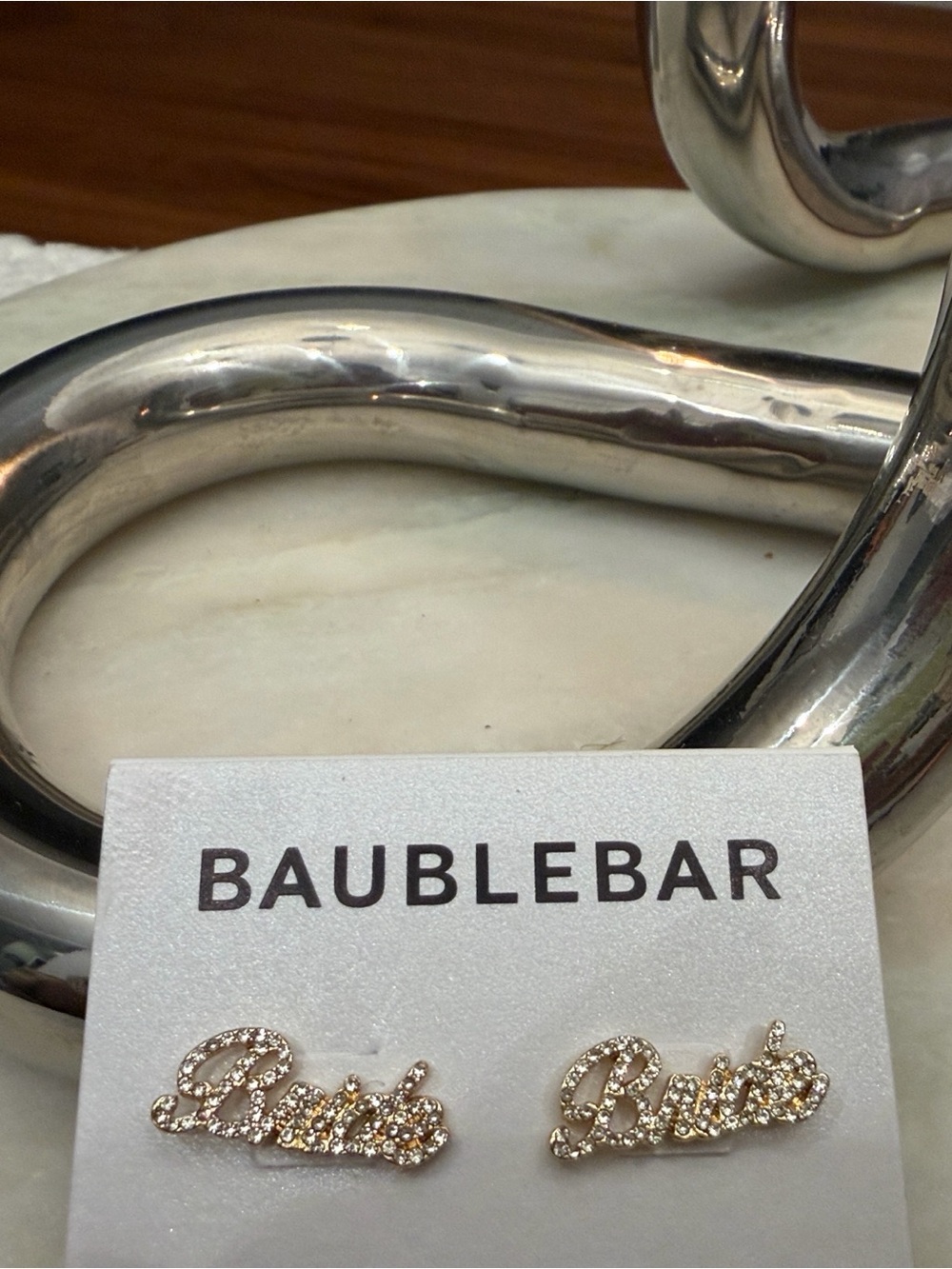 NWT BaubleBar Bride Pavé Crystal Script Stud Earrings Gold Nordstrom